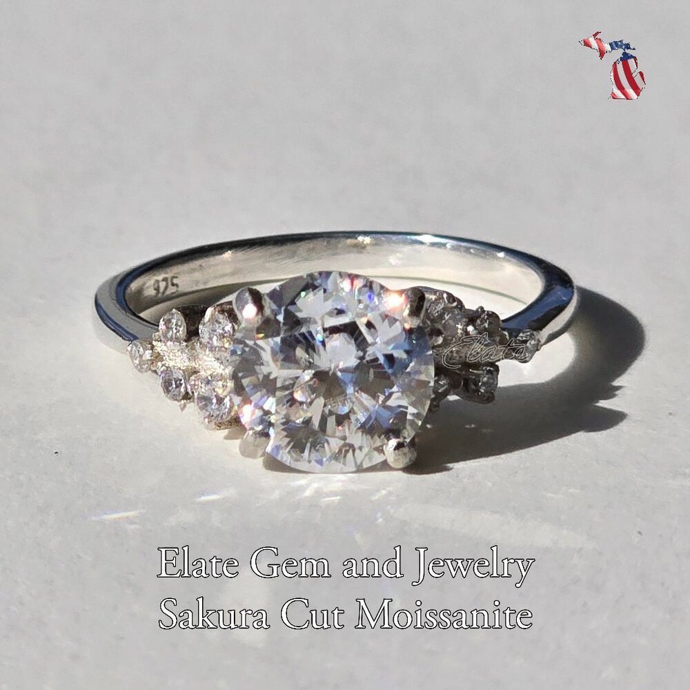 2 Carat Sakura Cut GRA Certified Moissanite, in 925 Sterling Silver with CZ